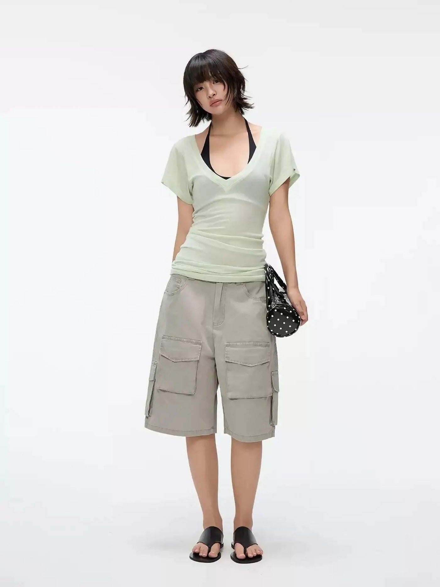 Wide V-Cut Slim Fit Blouse Korean Street Fashion Blouse By Jump Next Shop Online at OH Vault