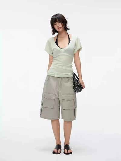 Wide V-Cut Slim Fit Blouse Korean Street Fashion Blouse By Jump Next Shop Online at OH Vault
