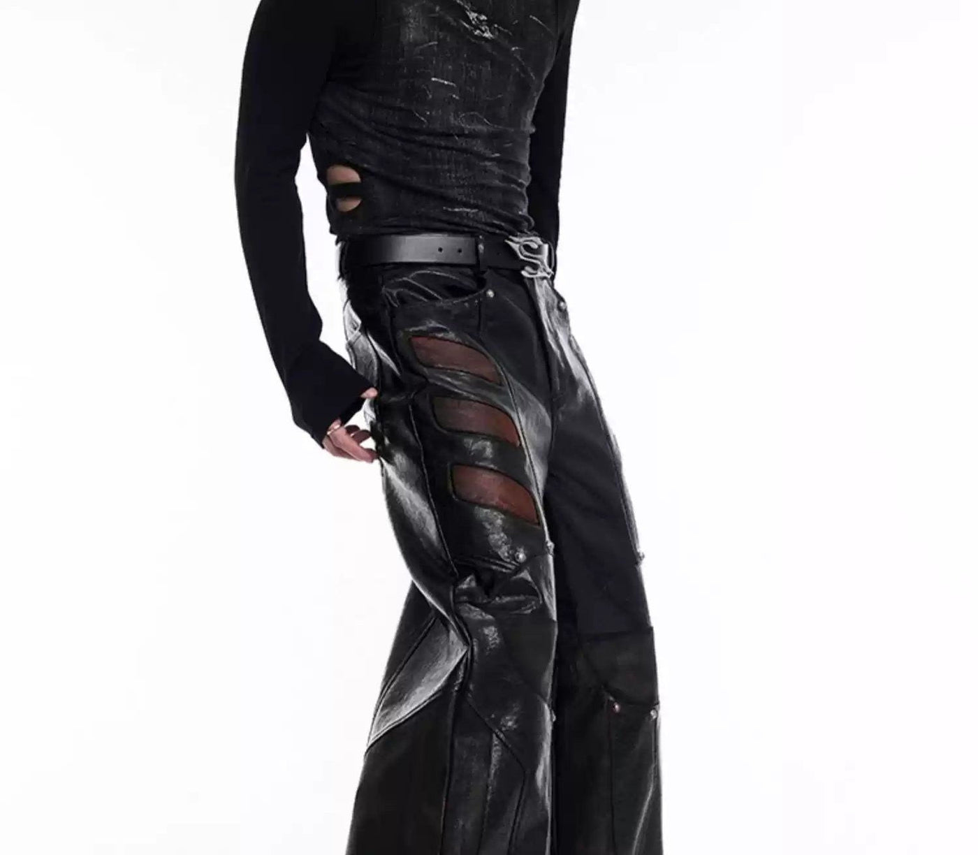 Motosport Contrast Spliced PU Leather Pants Korean Street Fashion Pants By Slim Black Shop Online at OH Vault