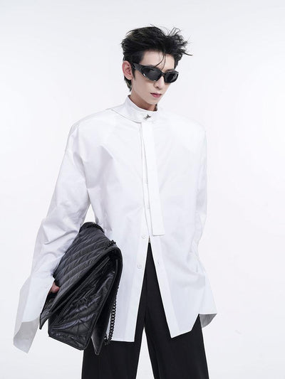 Metal Neck Strap Long Sleeve Shirt Korean Street Fashion Shirt By Slim Black Shop Online at OH Vault