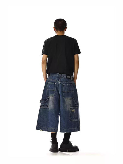 Faded Distressed Edge Denim Shorts Korean Street Fashion Shorts By MEBXX Shop Online at OH Vault
