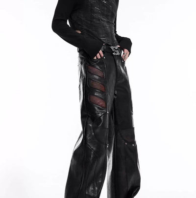 Motosport Contrast Spliced PU Leather Pants Korean Street Fashion Pants By Slim Black Shop Online at OH Vault