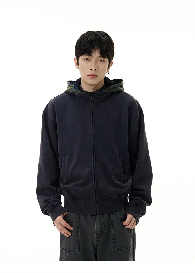 Two-Piece Plaid Zip-Up Hoodie Korean Street Fashion Hoodie By 77Flight Shop Online at OH Vault