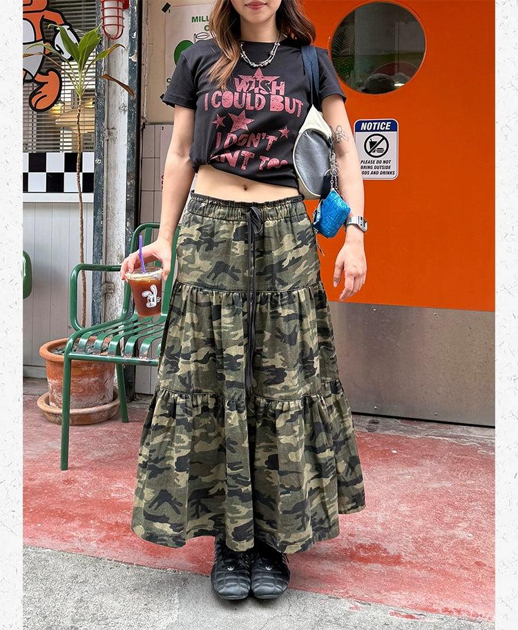 Drawstring Camouflage Long Skirt Korean Street Fashion Skirt By Made Extreme Shop Online at OH Vault