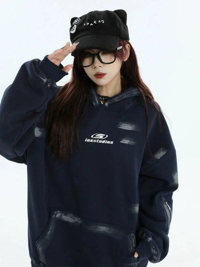 Logo Paint Smudged Hoodie Korean Street Fashion Hoodie By INS Korea Shop Online at OH Vault