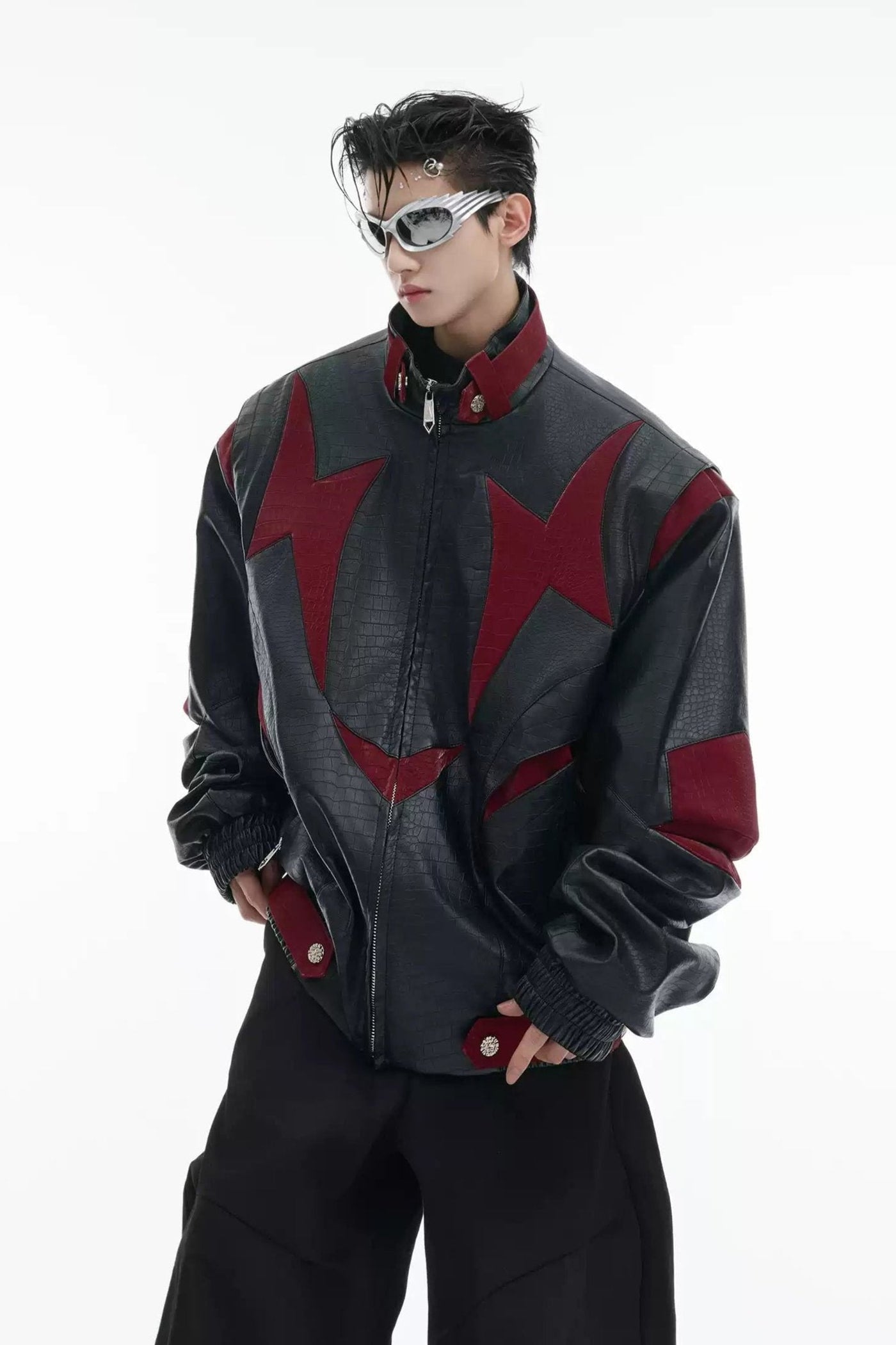 Blade Spliced PU Leather Jacket Korean Street Fashion Jacket By Argue Culture Shop Online at OH Vault