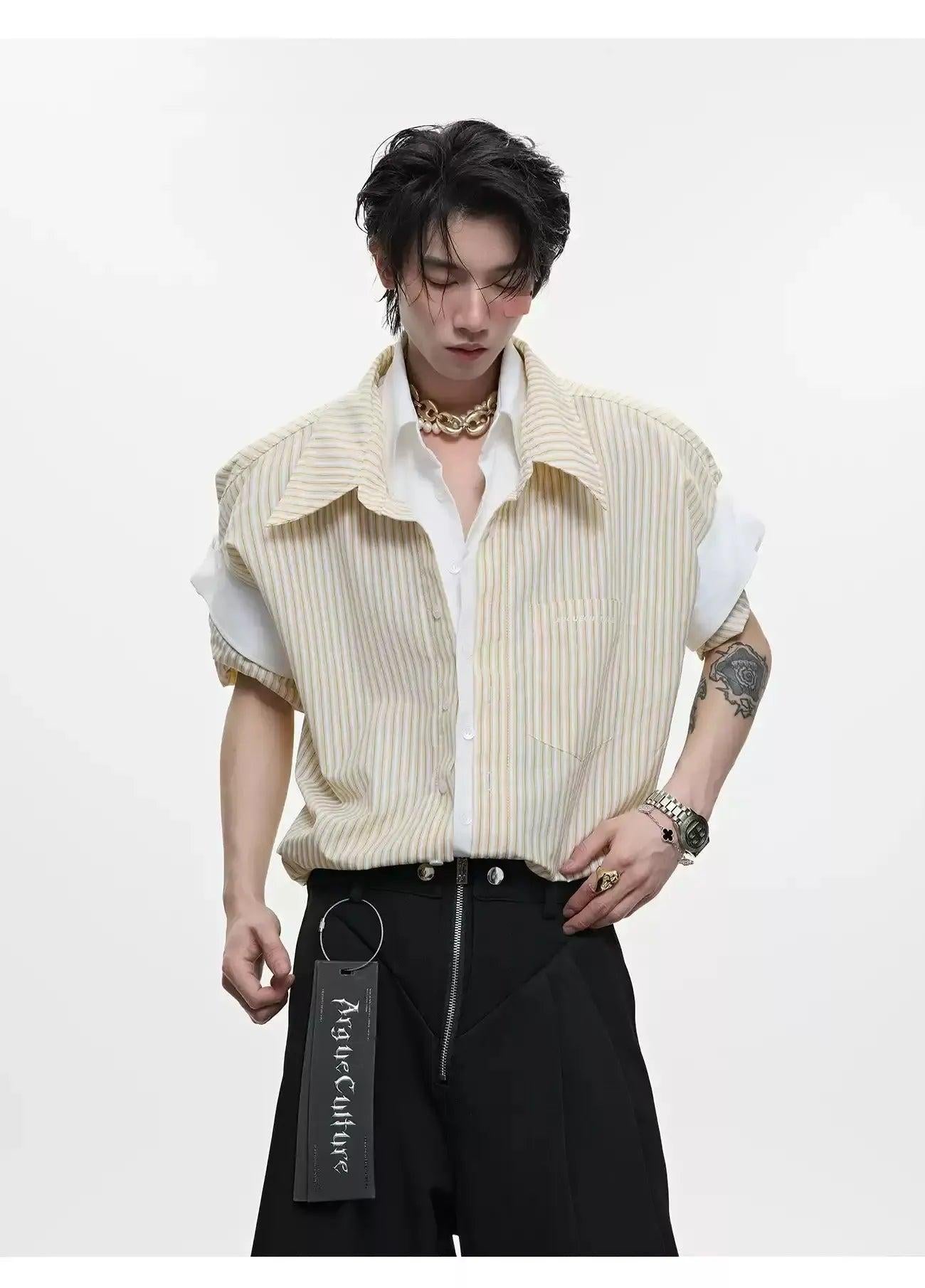 Structured Stripe Layered Shirt Korean Street Fashion Shirt By Argue Culture Shop Online at OH Vault