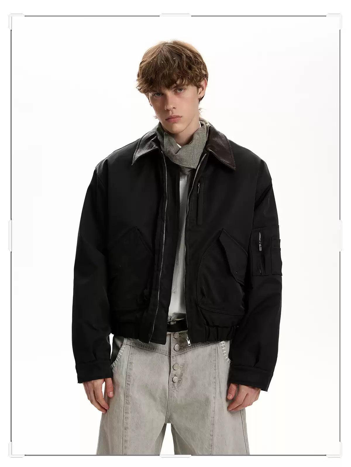 Woven Collar Bomber Jacket Korean Street Fashion Jacket By A PUEE Shop Online at OH Vault