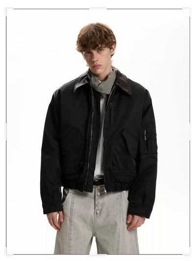 Woven Collar Bomber Jacket Korean Street Fashion Jacket By A PUEE Shop Online at OH Vault