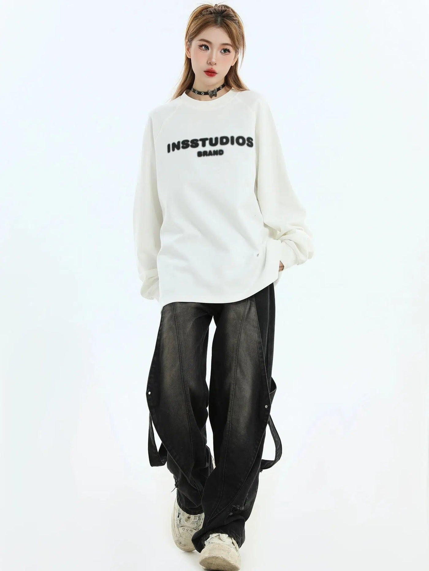 Graffiti Logo Crewneck Korean Street Fashion Crewneck By INS Korea Shop Online at OH Vault