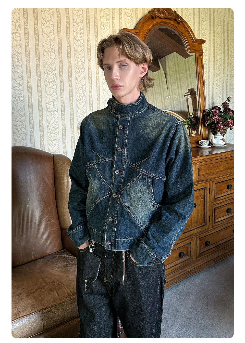 Structured Faded Denim Jacket Korean Street Fashion Jacket By Made Extreme Shop Online at OH Vault