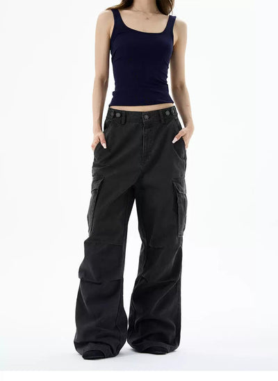 Workwear Pleated Cargo Pants Korean Street Fashion Pants By 77Flight Shop Online at OH Vault