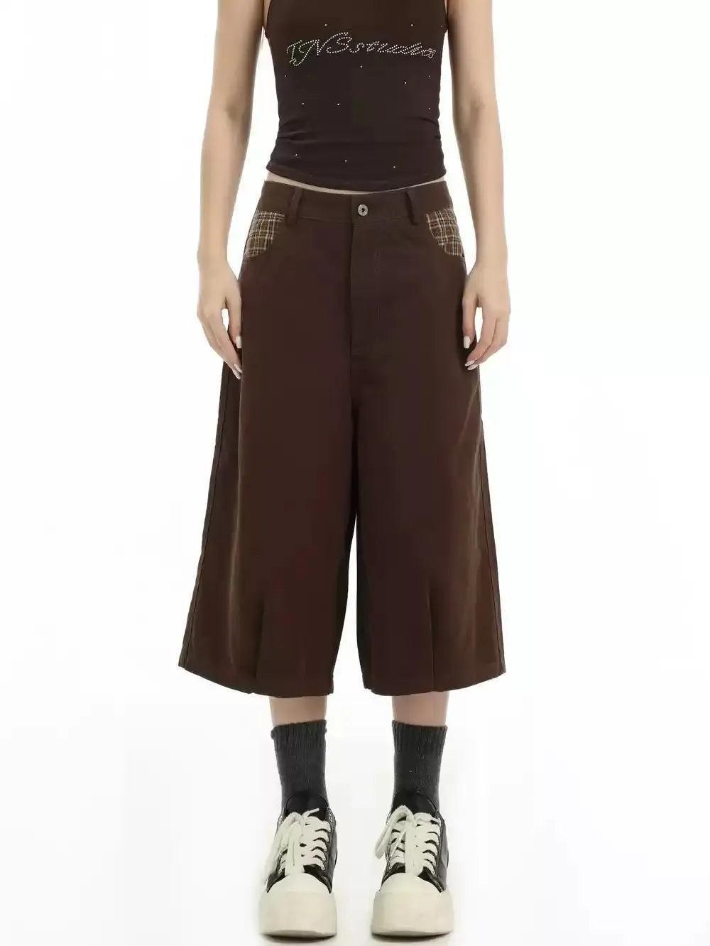Plaid Spliced Mid-Length Shorts Korean Street Fashion Shorts By INS Korea Shop Online at OH Vault