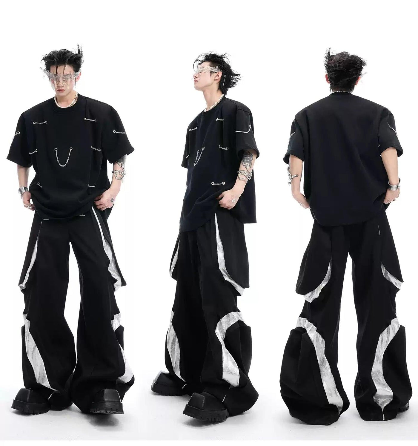 Scattered Chain Holes T-Shirt Korean Street Fashion T-Shirt By Argue Culture Shop Online at OH Vault