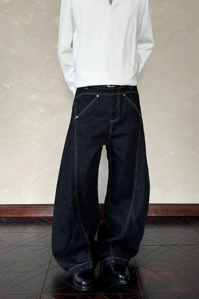 Structured Contrast Seam Barrel Jeans Korean Street Fashion Jeans By A PUEE Shop Online at OH Vault