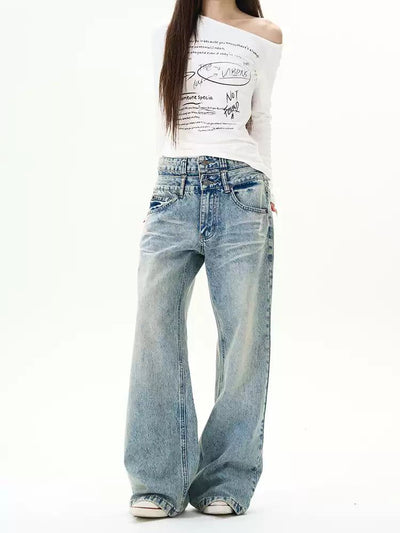 Double Waist Fade Jeans Korean Street Fashion Jeans By 77Flight Shop Online at OH Vault