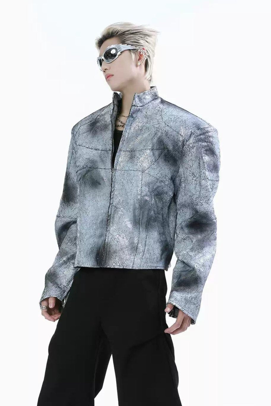 Paint Smudge Boxy PU Leather Jacket Korean Street Fashion Jacket By Turn Tide Shop Online at OH Vault