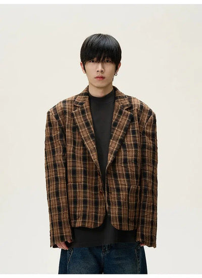 Pleated Plaid Blazer Korean Street Fashion Blazer By 77Flight Shop Online at OH Vault