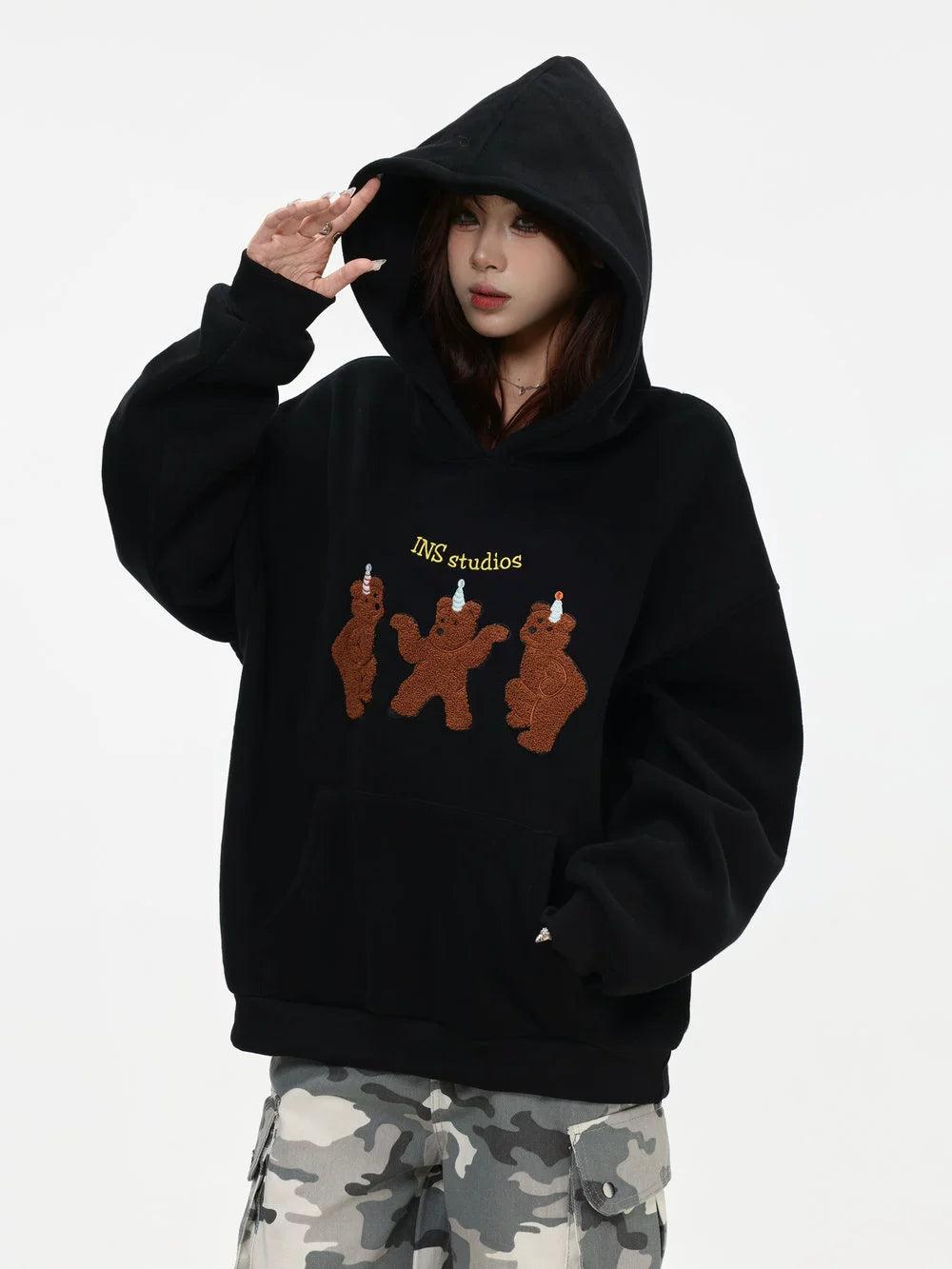 Flock Embroidered Hoodie Korean Street Fashion Hoodie By INS Korea Shop Online at OH Vault