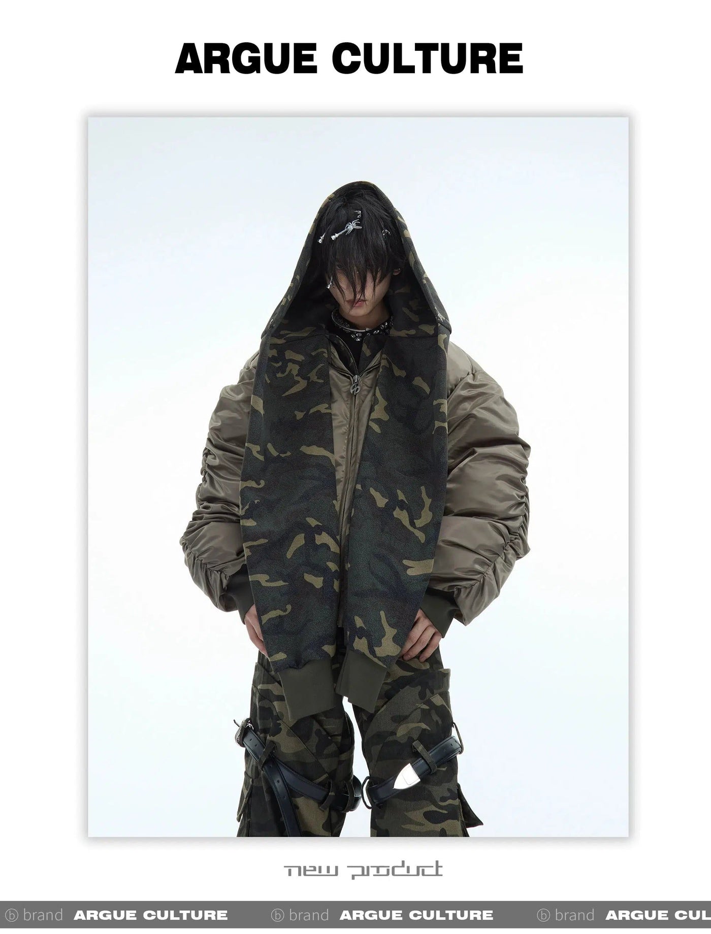 Irregular Sleeves Camo Hooded Jacket Korean Street Fashion Jacket By Argue Culture Shop Online at OH Vault