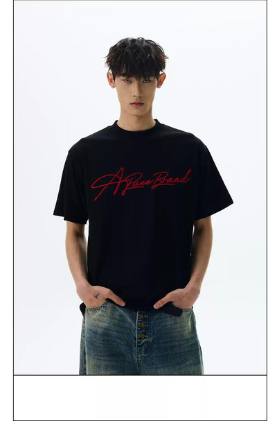 Embroidered Logo T-Shirt Korean Street Fashion T-Shirt By A PUEE Shop Online at OH Vault