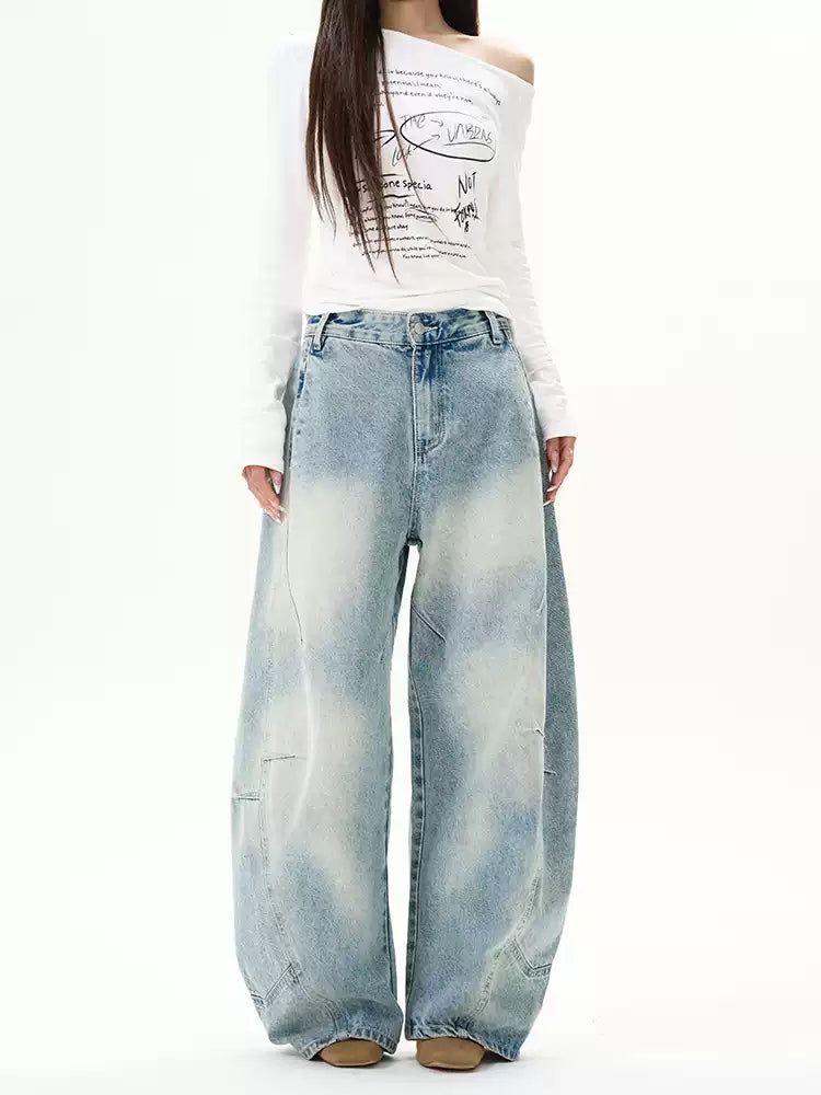 Light Wash Scimitar Jeans Korean Street Fashion Jeans By 77Flight Shop Online at OH Vault