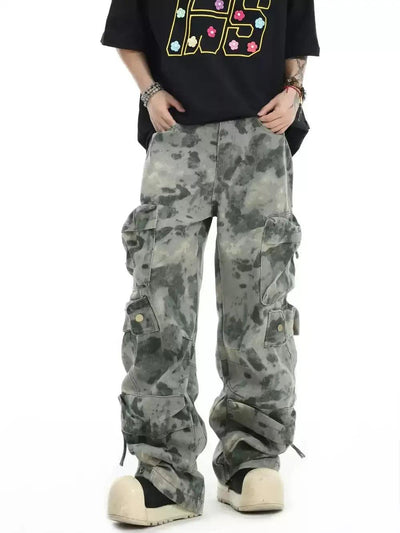 Washed Camo Curved Cargo Pants Korean Street Fashion Pants By INS Korea Shop Online at OH Vault