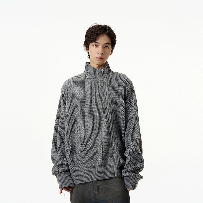 Side Zip-Up Waffle Grid Sweater Korean Street Fashion Sweater By 77Flight Shop Online at OH Vault