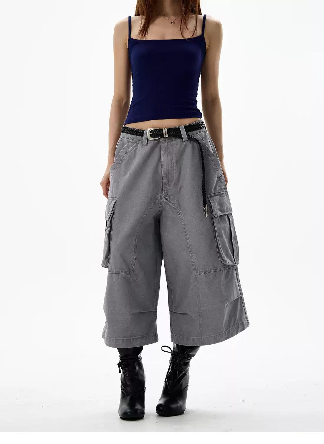 Structured Mid-Length Cargo Shorts Korean Street Fashion Shorts By 77Flight Shop Online at OH Vault