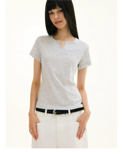 Basic Slim Fit V-Neck T-Shirt Korean Street Fashion T-Shirt By Funky Fun Shop Online at OH Vault
