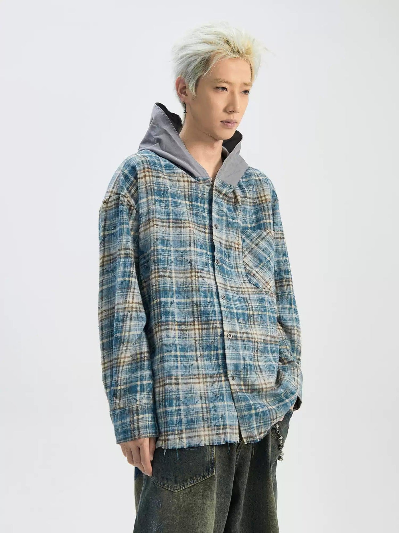 Plaid Tassel Hooded Shirt Korean Street Fashion Shirt By Ash Dark Shop Online at OH Vault