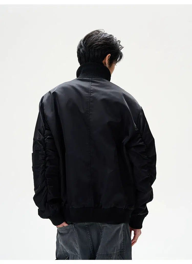 Rivet Detail Zipped Bomber Jacket Korean Street Fashion Jacket By 77Flight Shop Online at OH Vault