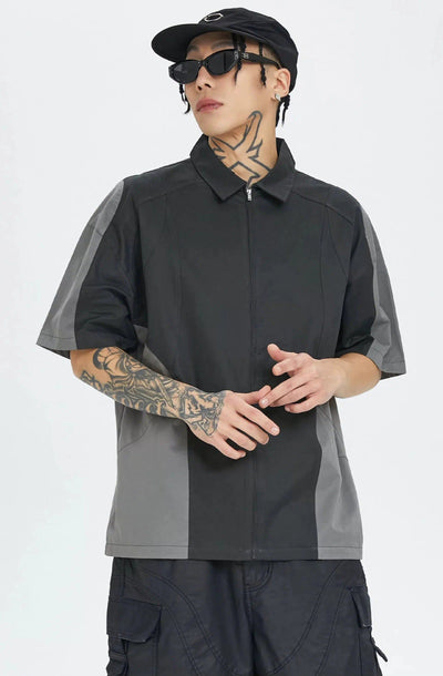 Spliced and Zipped Shirt Korean Street Fashion Shirt By Face2Face Shop Online at OH Vault