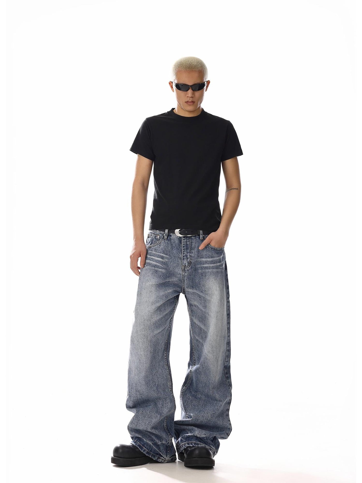 Whisker Faded Straight Cut Jeans Korean Street Fashion Jeans By MEBXX Shop Online at OH Vault