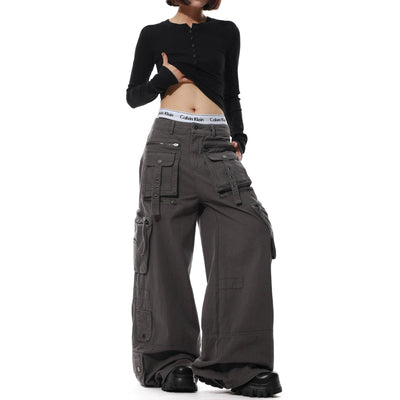 Utility Wide Leg Cargo Pants Korean Street Fashion Pants By Mr Nearly Shop Online at OH Vault