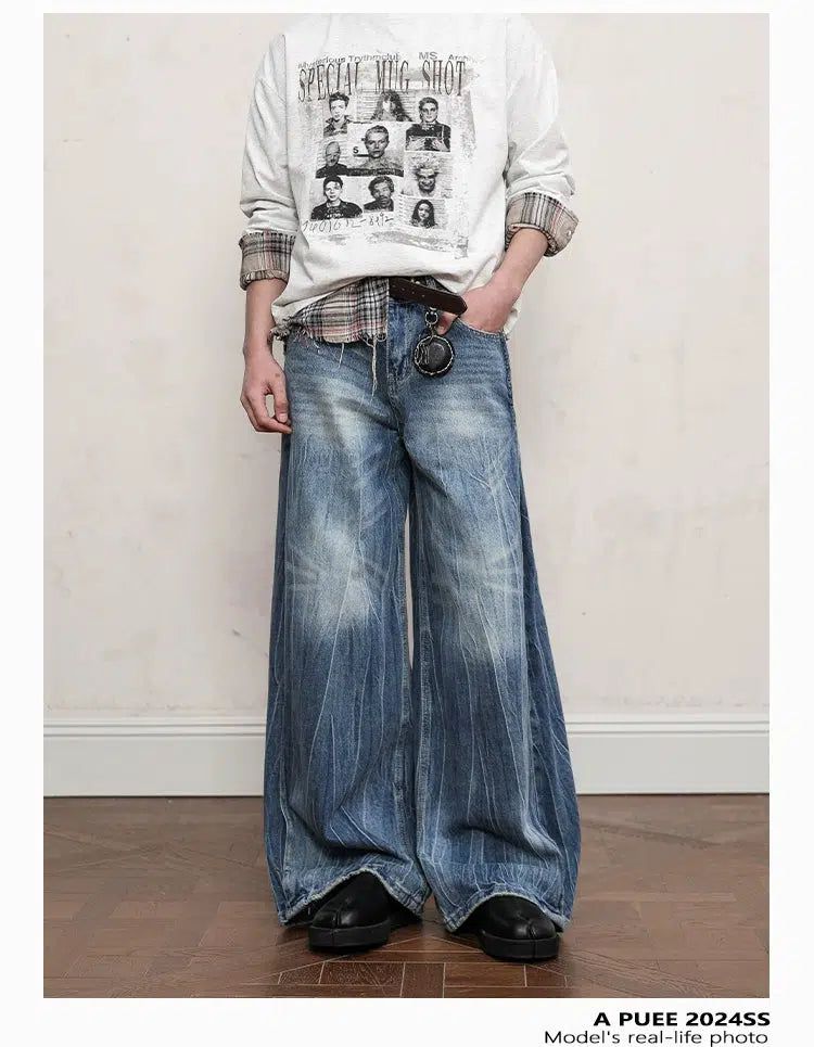 Lightning Whiskered Flare Jeans Korean Street Fashion Jeans By A PUEE Shop Online at OH Vault