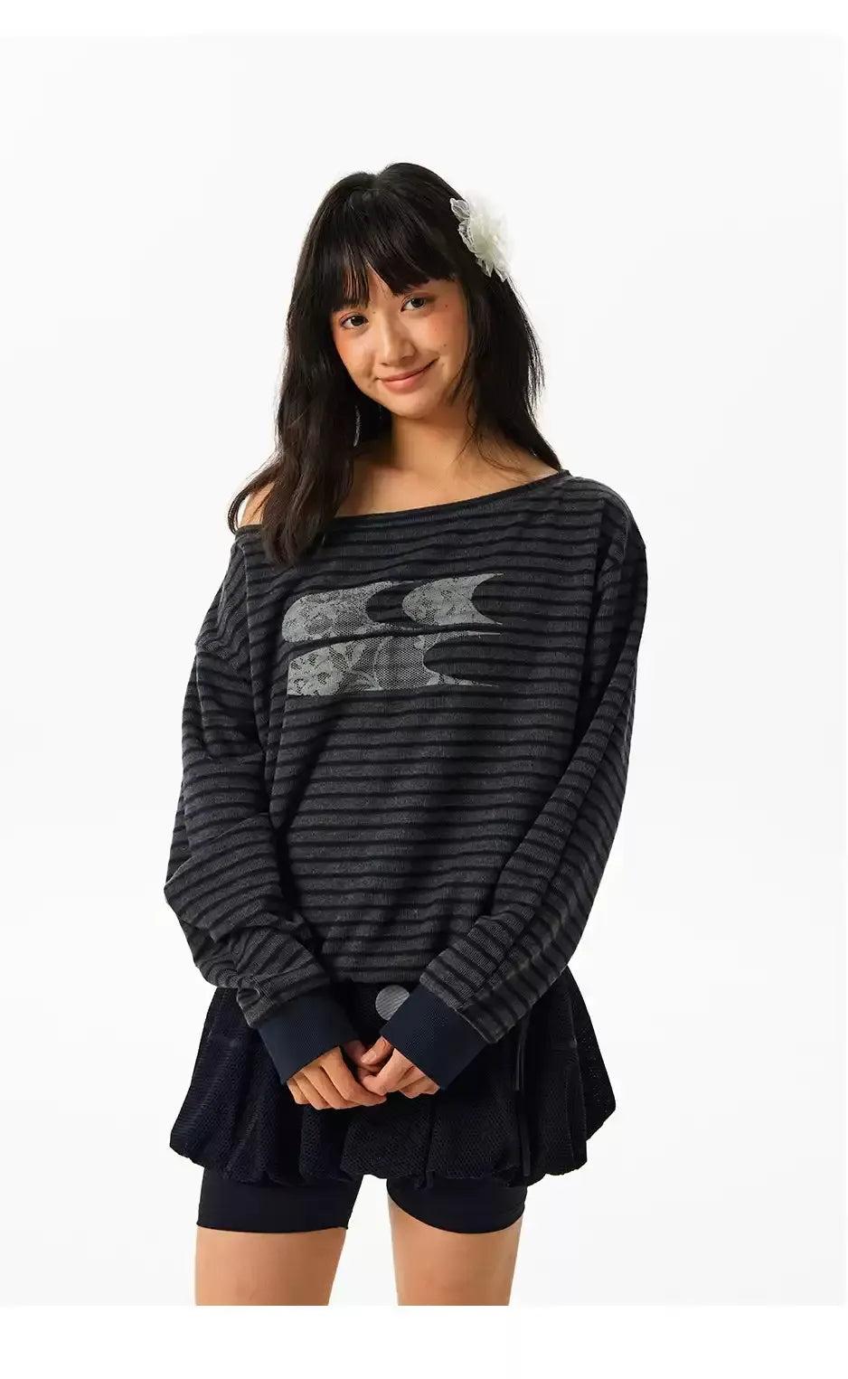 Drop Shoulder Laced Logo Blouse Korean Street Fashion Blouse By Crying Center Shop Online at OH Vault