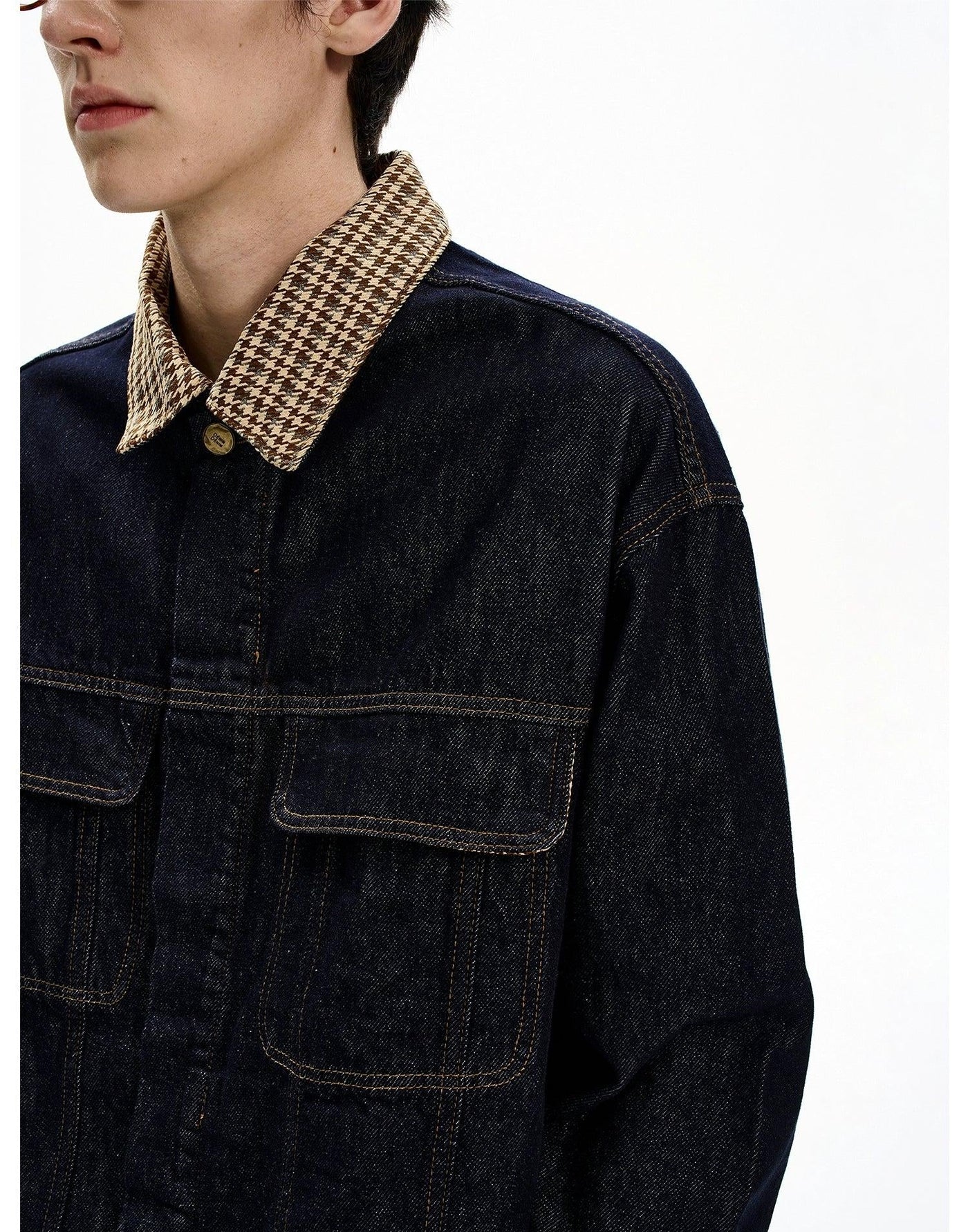 Plaid Collar Buttoned Denim Jacket Korean Street Fashion Jacket By MaxDstr Shop Online at OH Vault