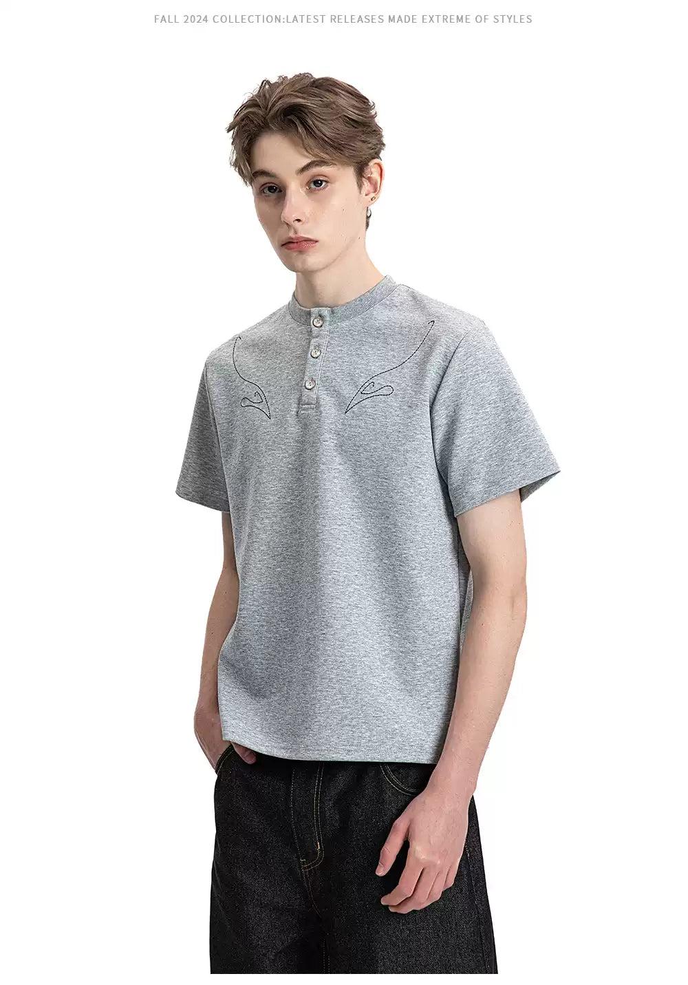 Contrast Stitches Henley Collar T-Shirt Korean Street Fashion T-Shirt By Made Extreme Shop Online at OH Vault