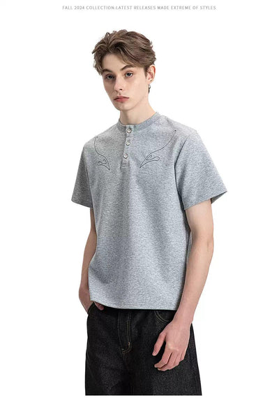 Contrast Stitches Henley Collar T-Shirt Korean Street Fashion T-Shirt By Made Extreme Shop Online at OH Vault