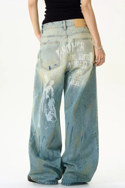 Paint Smudges Faded Jeans Korean Street Fashion Jeans By MaxDstr Shop Online at OH Vault