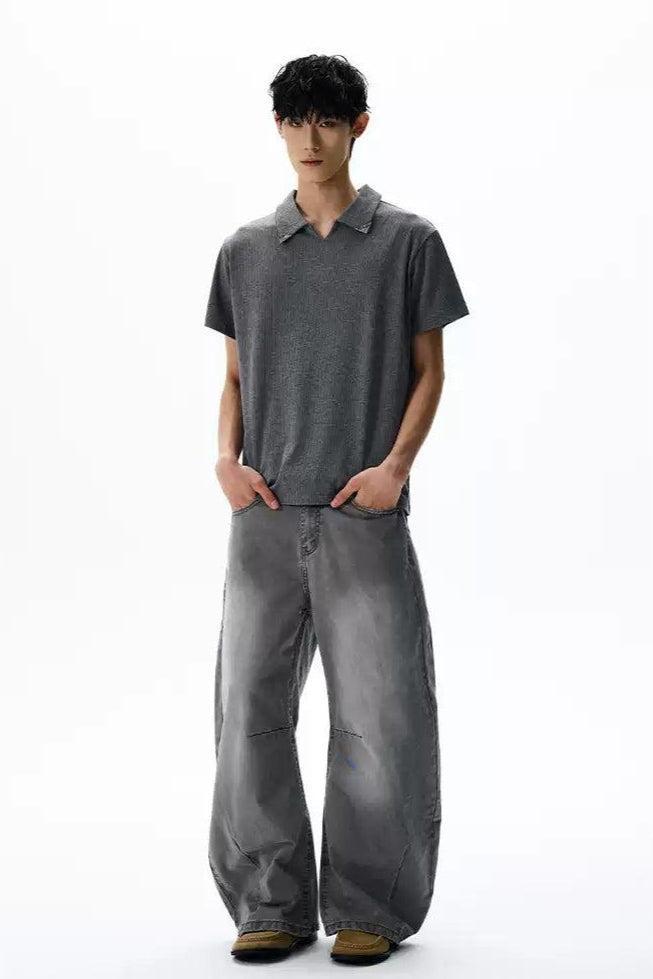 Minimal Triangle Metal V-Neck Polo Korean Street Fashion Polo By A PUEE Shop Online at OH Vault