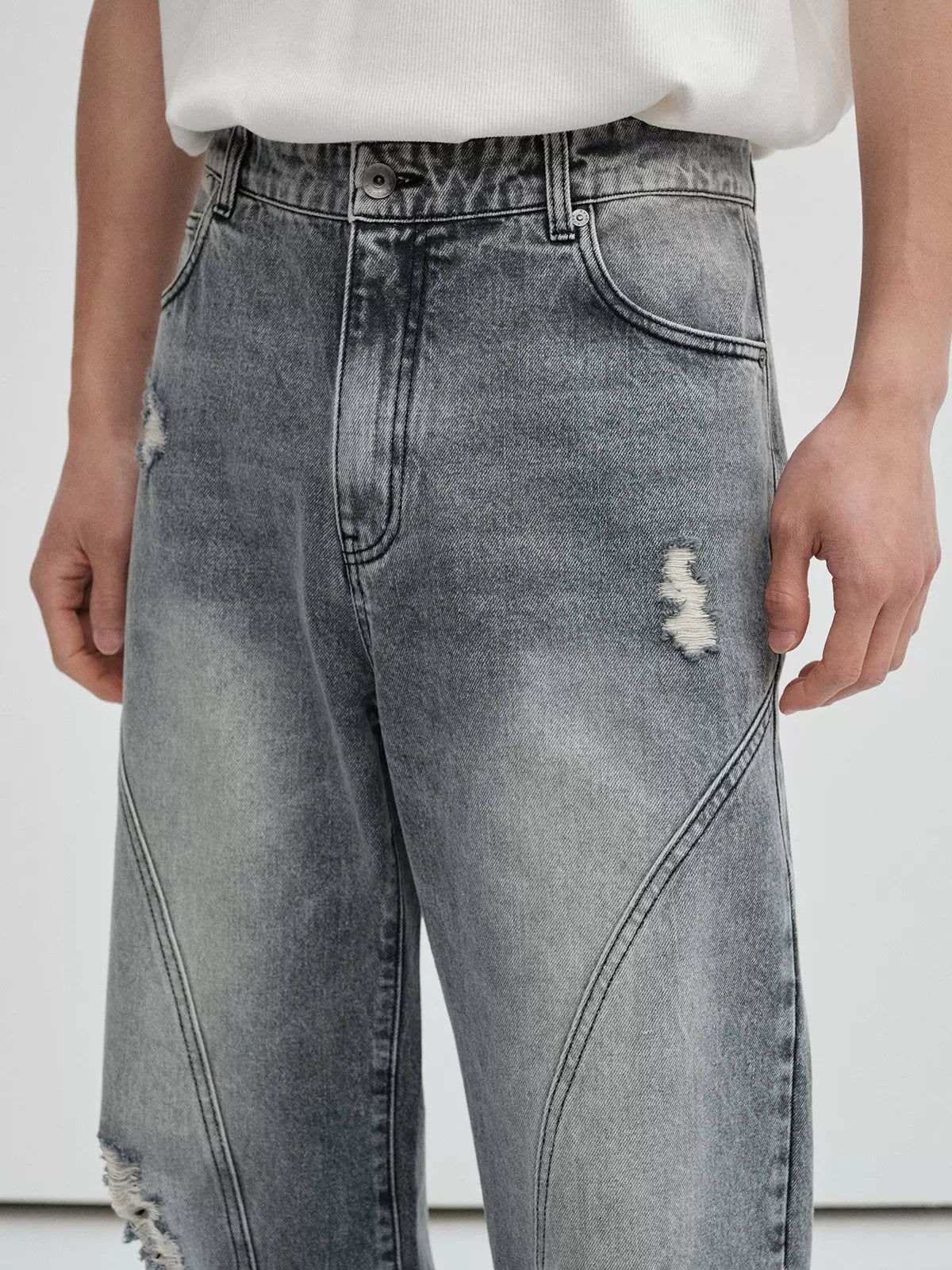 Distressed Spots Faded Jeans Korean Street Fashion Jeans By NANS Shop Online at OH Vault