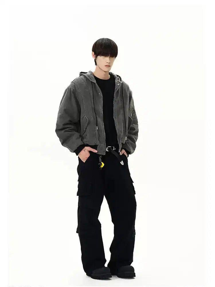 Washed Drawcord Short Hooded Jacket Korean Street Fashion Jacket By A PUEE Shop Online at OH Vault