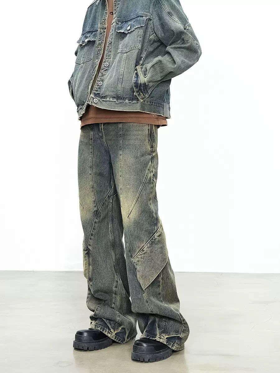 Multi-Seams Faded Jeans Korean Street Fashion Jeans By CATSSTAC Shop Online at OH Vault