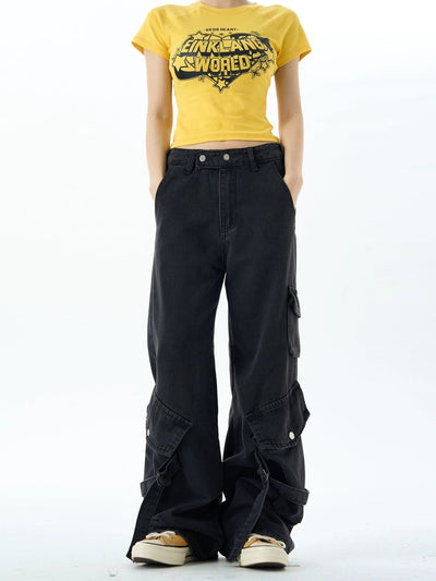 Buckled Pocket Cargo Jeans Korean Street Fashion Jeans By MaxDstr Shop Online at OH Vault