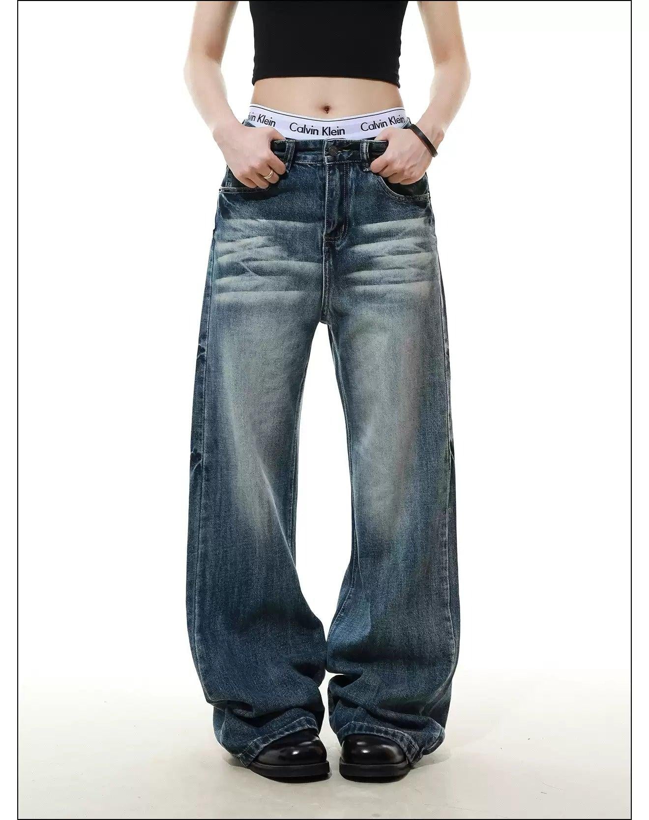 Whisker Faded Straight Jeans Korean Street Fashion Jeans By Mr Nearly Shop Online at OH Vault