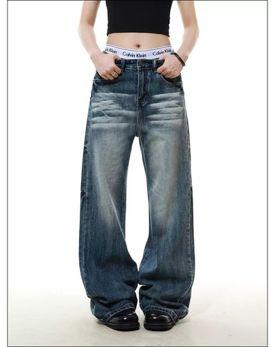 Whisker Faded Straight Jeans Korean Street Fashion Jeans By Mr Nearly Shop Online at OH Vault