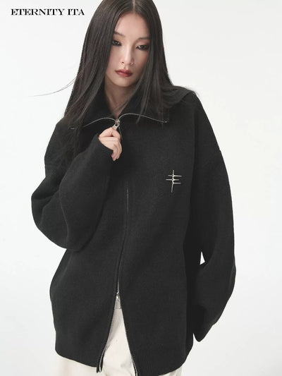 Double-End Zipped Relaxed Sweater Korean Street Fashion Sweater By ETERNITY ITA Shop Online at OH Vault