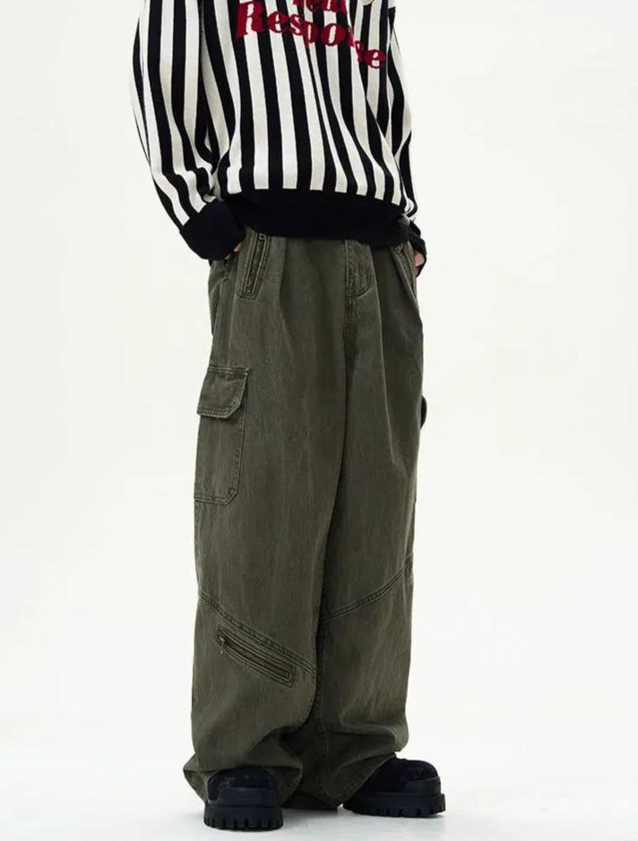 Washed Wide-Leg Cargo Pants Korean Street Fashion Pants By 77Flight Shop Online at OH Vault